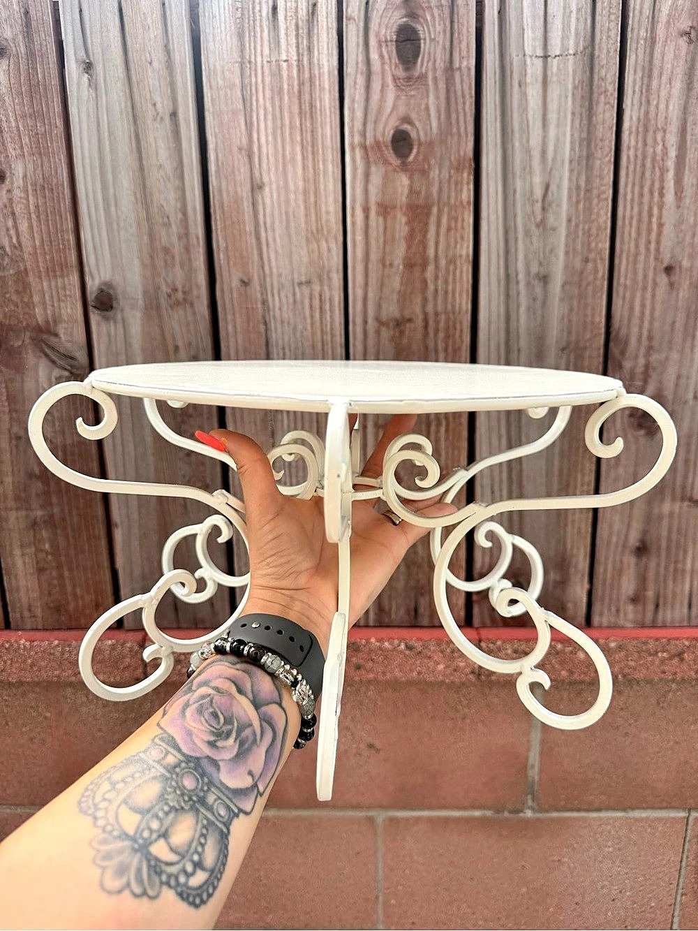 White Ornate Metal Cake platter